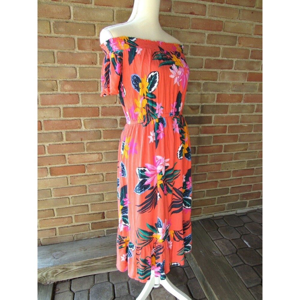 Old Navy Womens M Waist Defined Off the Shoulder Crinkle Gauze Midi Dress Floral
